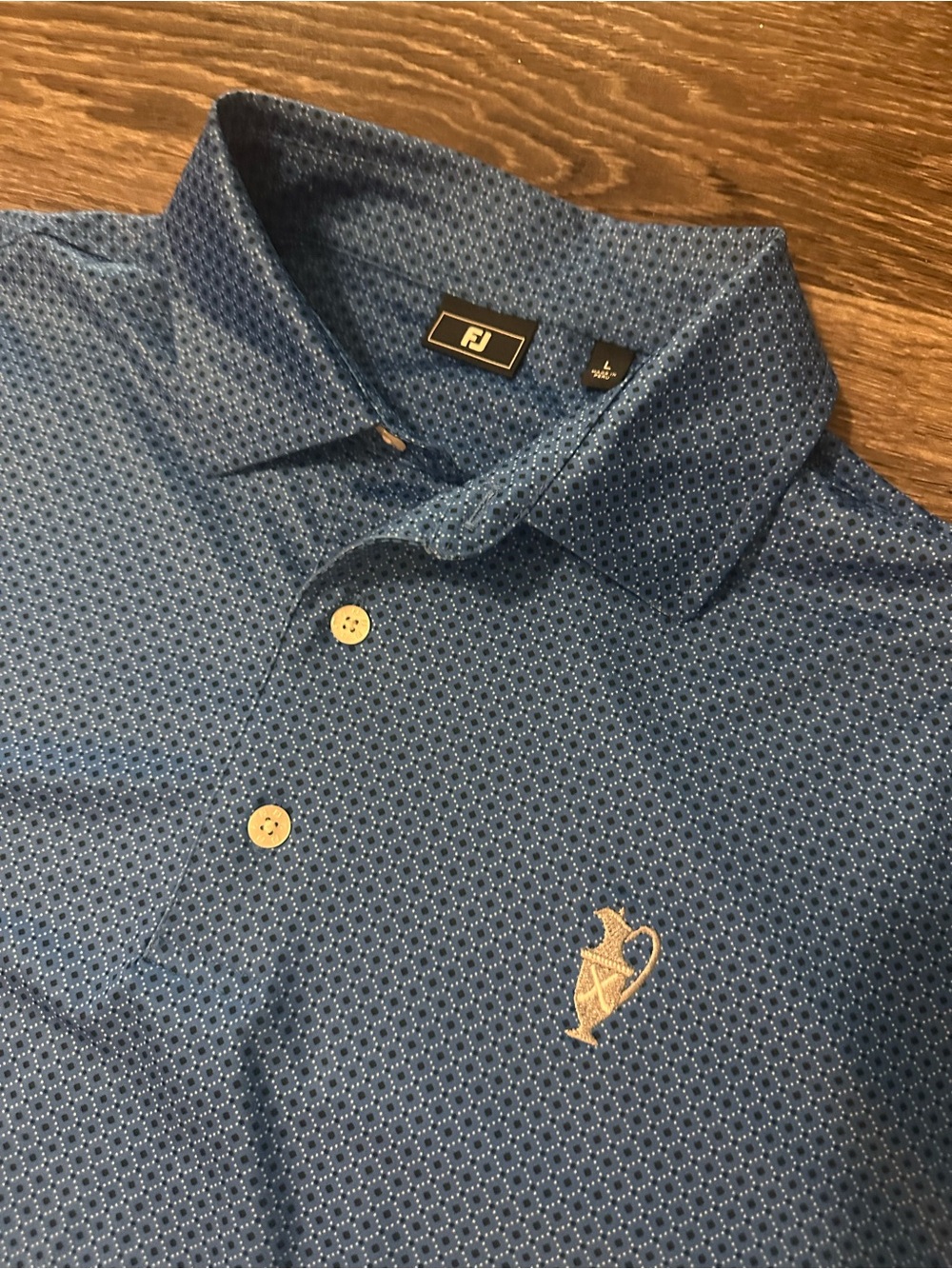 FootJoy Greystone Regions Tradition Golf Polo L Blue Geometric Print AOP